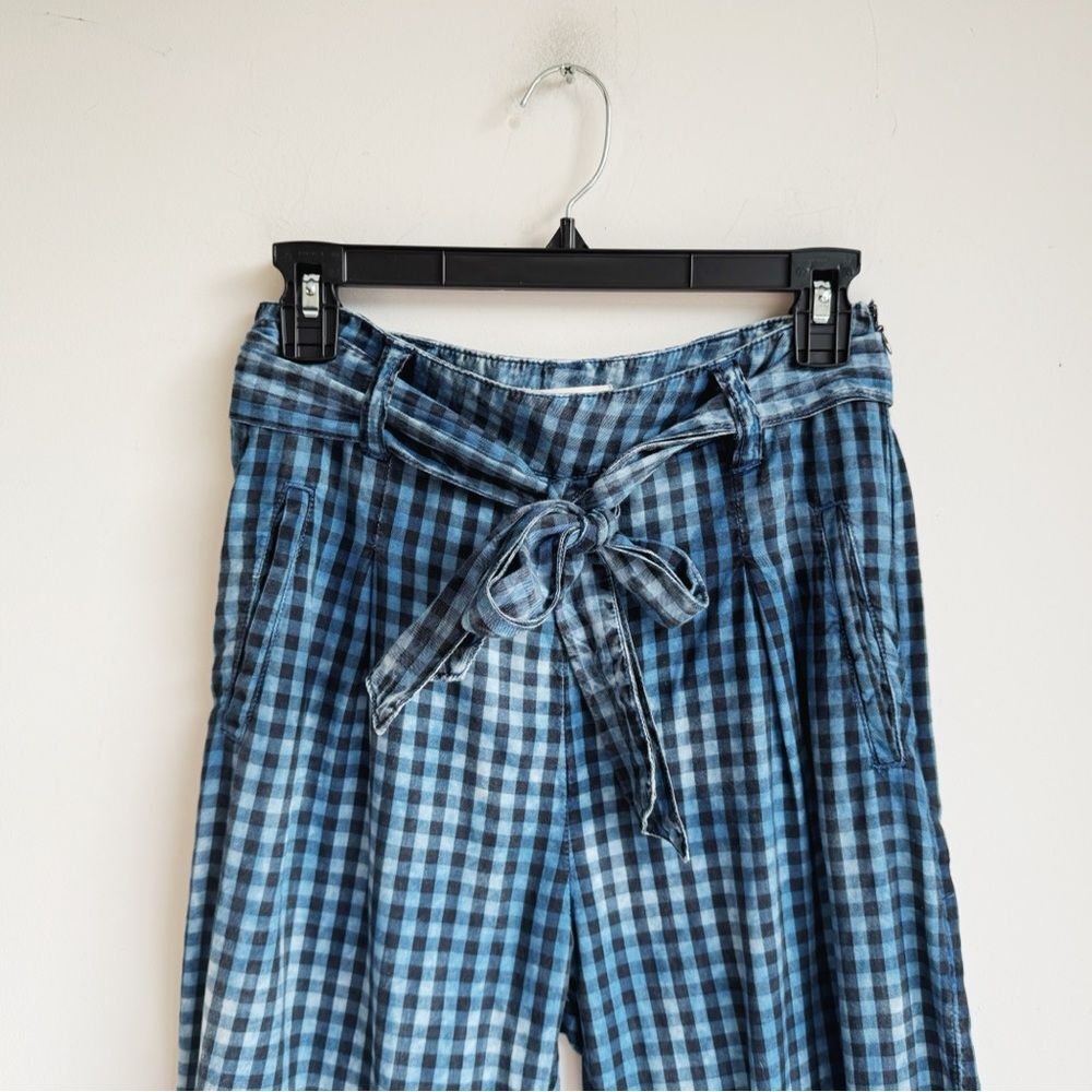 Anthro Maeve Avryl Bleached Gingham Pants Tie Waist Crop 0 - Picture 4 of 7